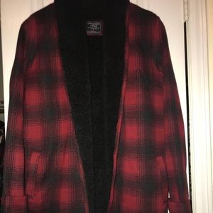 Abercrombie shearling plaid cardigan size small